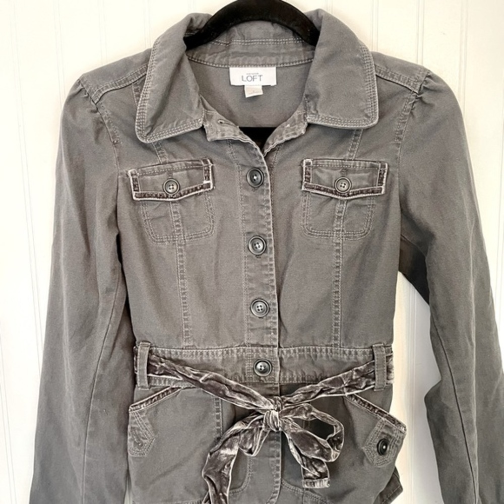 LOFT Gray Canvas Cotton Velvet Trim Jacket - 2 - Picture 5 of 9